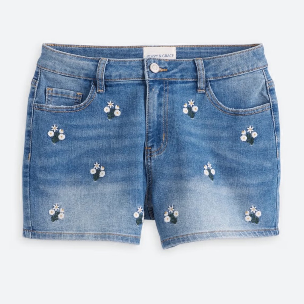Floral Embroidered Jean Shorts High Rise